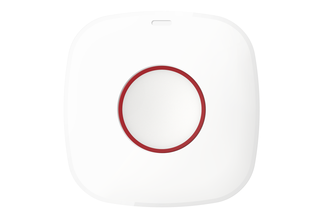Bouton d'urgence mural rouge et blanc pour assistance immédiate.