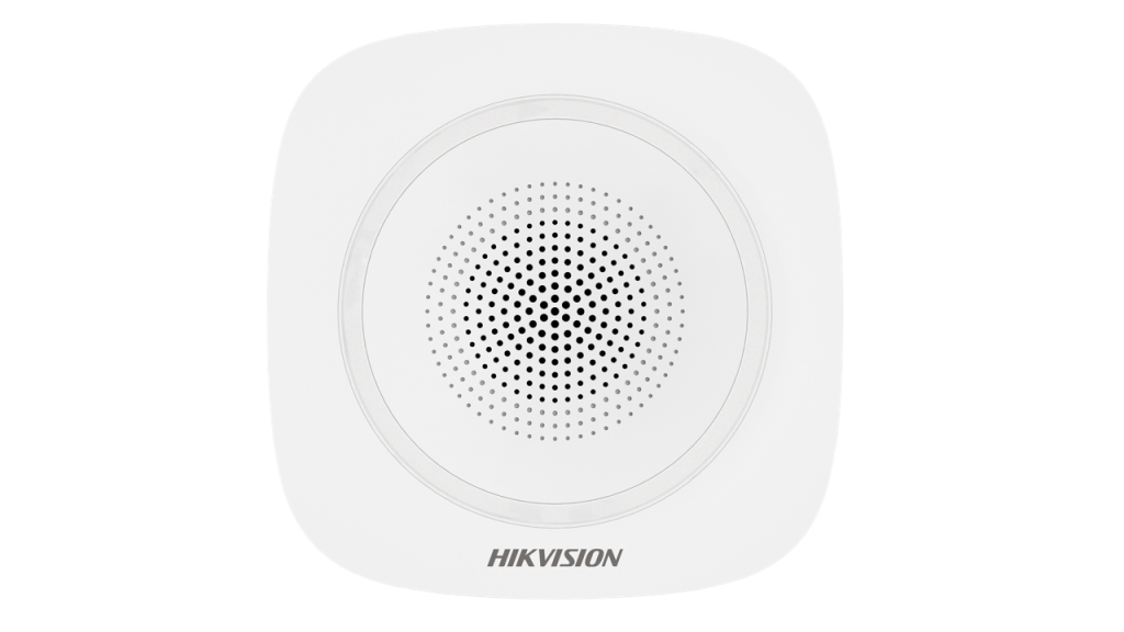 Sirène d'alarme circulaire blanche Hikvision pour système d'alerte sonore.