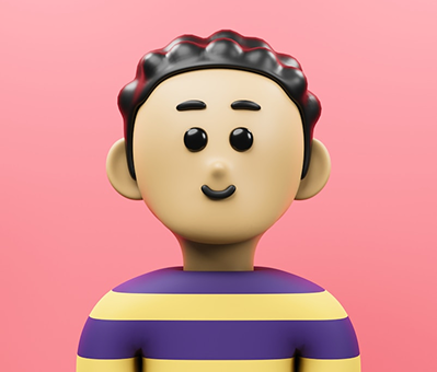 Illustration 3D personnage souriant pour section de présentation des équipes.
